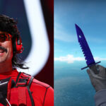 An image showing Dr Disrespect on left and the CSGO knife skin he got on right