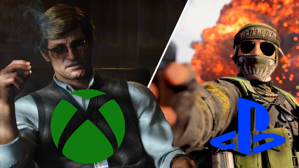 An image showing chracters from Call of Duty franchise with Xbox and PlayStation logos