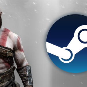 An image displaying Kratos from God of War with Steam logo
