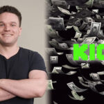 An image of Kick CEO Eddie on left with logo on right with money raining