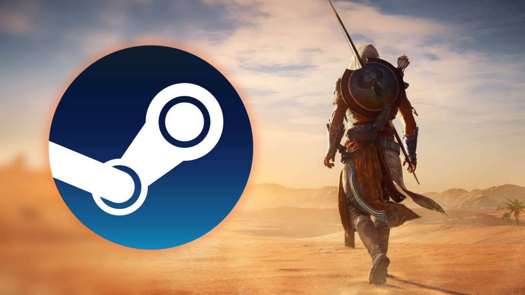 An image showing the ain chracter of Assassin's Creed Mirage with the Steam logo