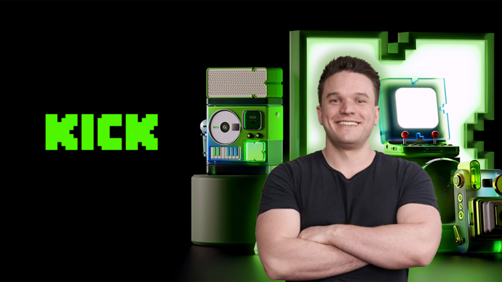 An image displaying Kick CEO Eddie Craven with the logo of Kick on left