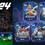 An image showing Erling Haaland on left with other football legends like Bompastor, Litmanen and more in EA Sports FC24