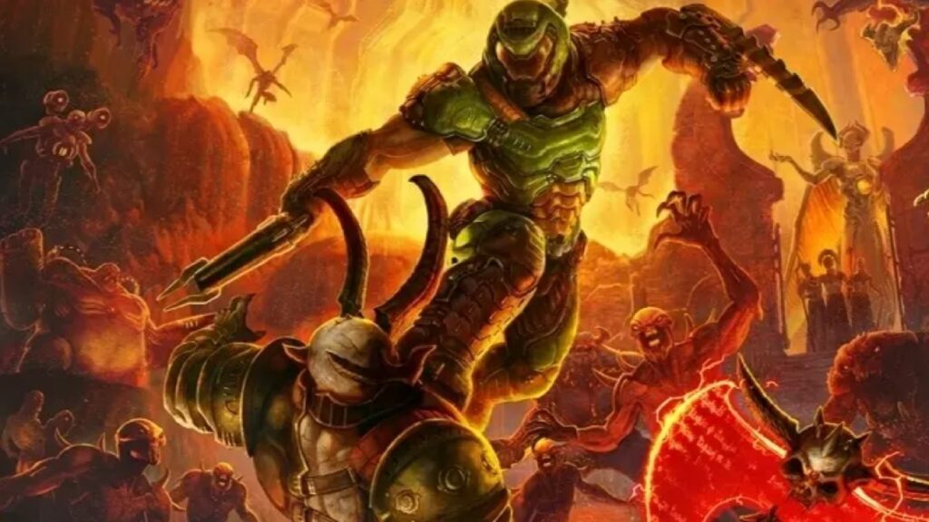 An Image of Doom Slayer in Doom killing monsters