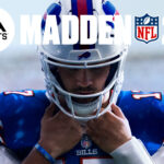 An image showing an American football player getting ready to play with Madden NFL 24 logo