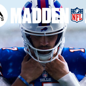 An image showing an American football player getting ready to play with Madden NFL 24 logo