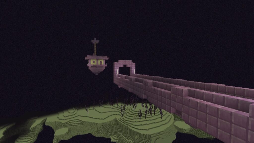 An image of an End City in Minecraft