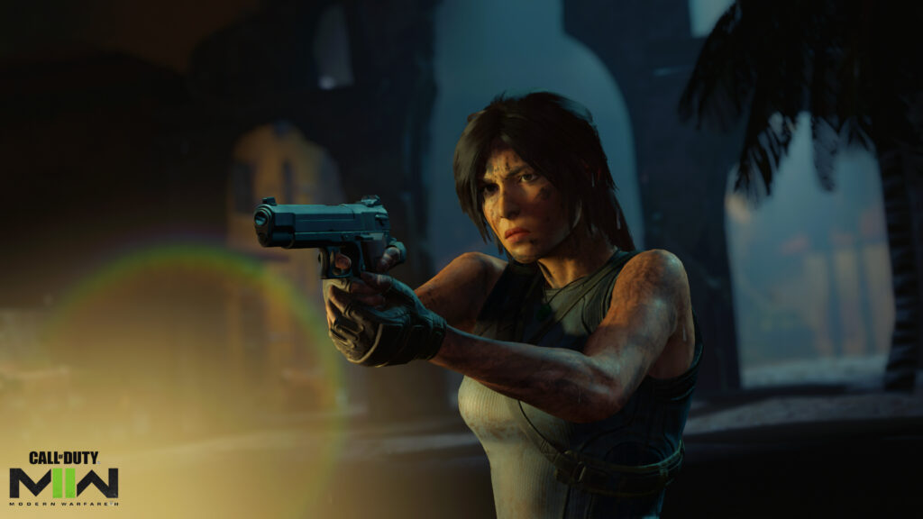 Lara Croft with a pistol in her hand