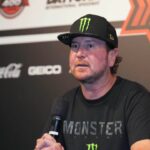 Aug 26, 2023; Daytona Beach, Florida, USA; Kurt Busch address s the media after announcing his retirement prior to the Coke Zero Sugar 400 at Daytona International Speedway. Mandatory Credit: David Yeazell-USA TODAY Sports