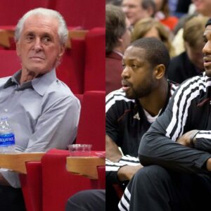 Pat Riley (Left), Dwyane Wade and LeBron James (Right)