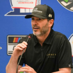 Driver Jimmie Johnson speaks during a press conference following the NASCAR Cup series practice at Circuit of the Americas Friday, March 24, 2023.