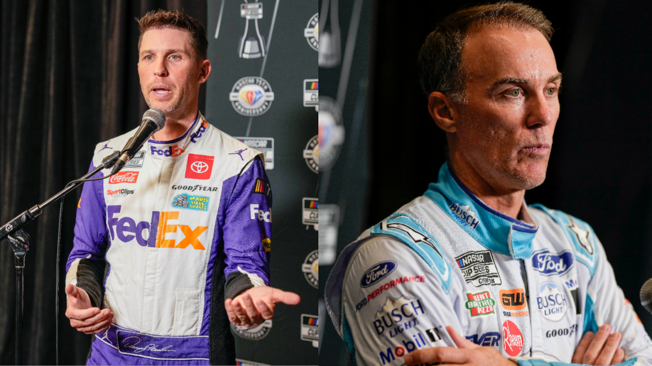 Denny Hamlin (L) and Kevin Harvick (R). Image Credits: Imagn.