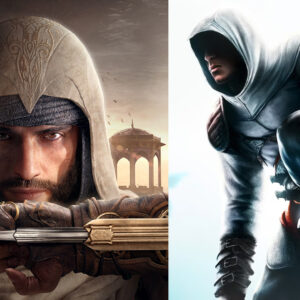 An image showing combined collage of Assassin's Creed 1 and Mirage main covers