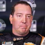Aug 31, 2023; Charlotte, North Carolina, USA; Kyle Busch answers questions from the media at Charlotte Convention Center. Mandatory Credit: Jim Dedmon-USA TODAY Sports