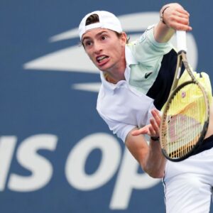 Ugo Humbert serving at the US Open 2023