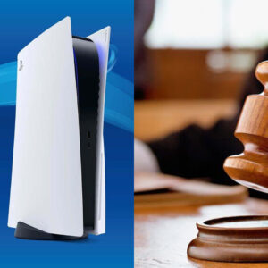 An image showing Sony PlayStation 5 and court hammer