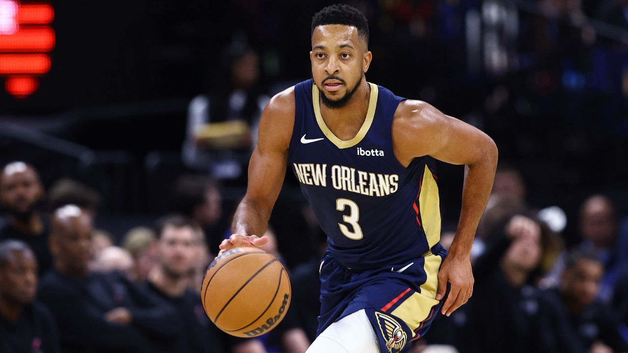 Oct 17, 2023; Orlando, Florida, USA; New Orleans Pelicans guard CJ McCollum (3) dribbles against the Orlando Magic during the second half at Amway Center. Mandatory Credit: Kim Klement Neitzel-USA TODAY Sports