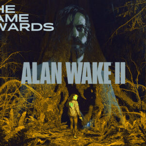 An image showing Alan Wake 2 cover with golden theme for GOTY and The Game Awards logo