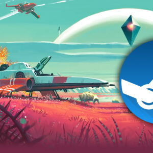An image showing a cover for No Man's Sky with the Steam logo