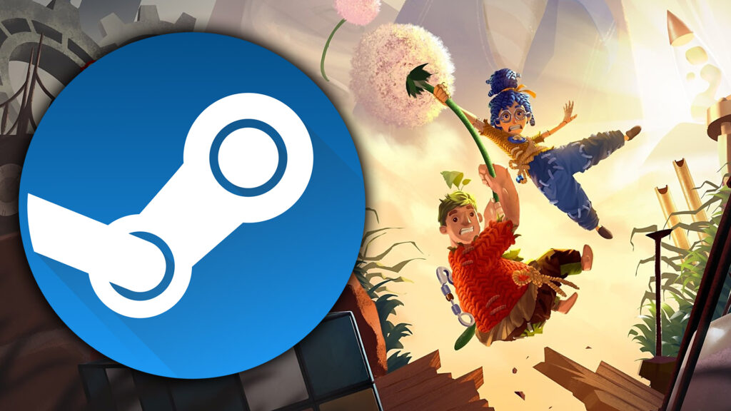 An image showing the a cover for Steam Winter Sale 2023 featuring It Takes Two
