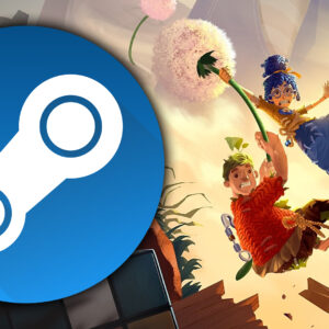 An image showing the a cover for Steam Winter Sale 2023 featuring It Takes Two