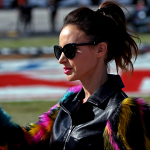 Nov 3, 2019; Fort Worth, TX, USA; NASCAR Cup Series driver Kyle Busch's wife Samantha Busch before the AAA Texas 500 at Texas Motor Speedway. Mandatory Credit: Peter Casey-USA TODAY Sports
