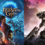 An image showing RPG titles, Baldur's Gate 3 on left and Armored Core 6 on right