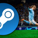 An image showing EA Sports FC 24 cover with Steam logo, a store which is having Winter Sale 2023