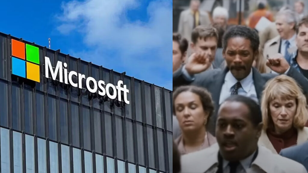 An image showing a Microsoft building and a scene from Pursuit of Happyness on right