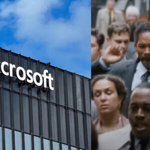An image showing a Microsoft building and a scene from Pursuit of Happyness on right
