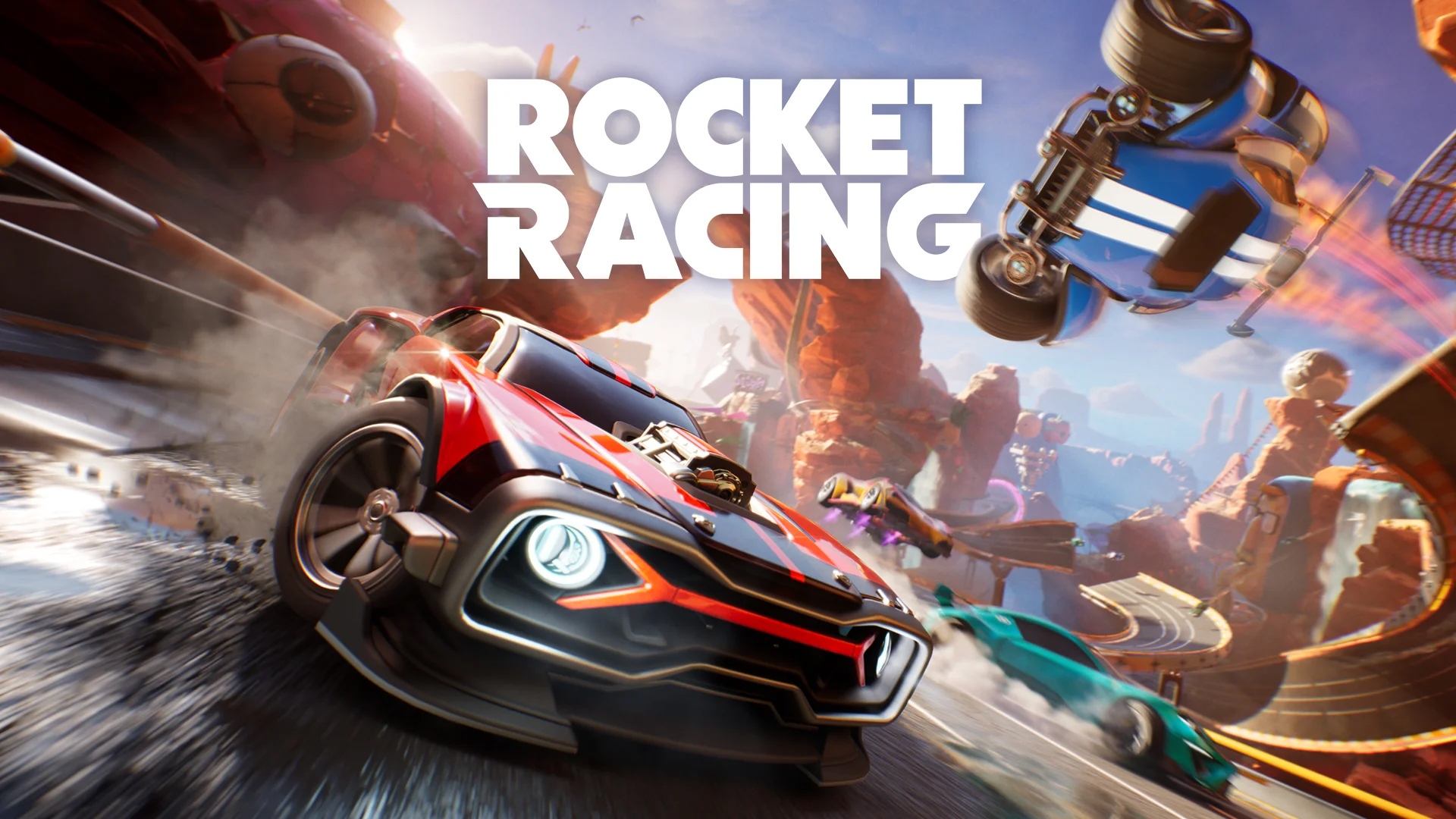 An image showing the main cover of Rocket Racing in Fortnite