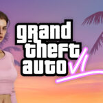 An image showing concept GTA 6 logo with revealed background and Lucia