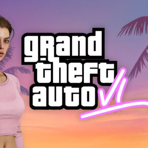 An image showing concept GTA 6 logo with revealed background and Lucia