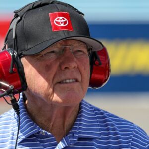 Aug 20, 2022; Watkins Glen, New York, USA; NASCAR Cup Series owner Joe Gibbs looks on from pit road during practice and qualifying for the Go Bowling at The Glen at Watkins Glen International. Mandatory Credit: Matthew OHaren-USA TODAY Sports
