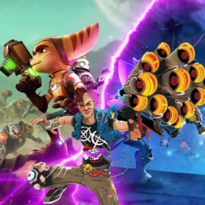 An image showing Ratchet and Clank with Sunset Overdrive character from PlayStation studio Insomniac Games