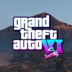 An illustration showing a fanmade GTA 6 logo with a GTA V mountain scenery in the background