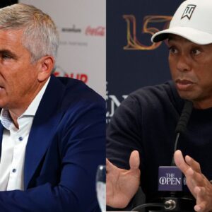 Tiger Woods and Jay Monahan