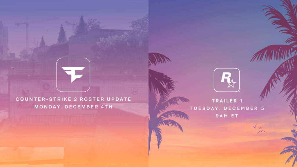An image showing FaZe Clan CS2 teaser with Rockstar GTA6 teaser