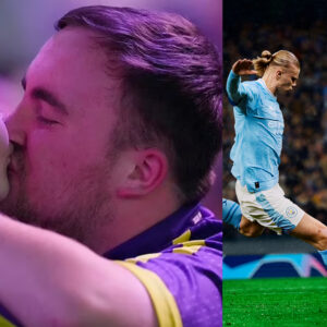 An image showing Luke Littler with girlfriend Eloise kissing with EA FC 24 cover, which is formerly known EA Sports FIFA