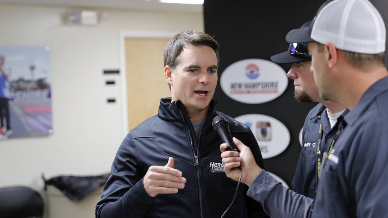25 September 2016: Jeff Gordon gives an interview before the Bad Boy Off Road 300 at New Hampshire Motor Speedway in Loudon, New Hampshire. (Photo by Fred Kfoury III/Icon Sportswire) AUTO: SEP 25 NASCAR Motorsport USA Chase for the Sprint Cup Round of 16 - Bad Boy Off Road 300