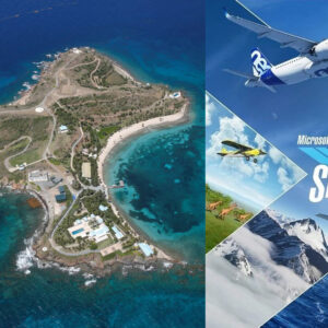 An image showing Jeffrey Epstein Island and Microsoft Flight Simulator cover