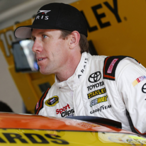 Carl Edwards (19) hangs out in the garage during practice for the Ford EcoBoost 400 at the Homestead-Miami Speedway in Homestead, FL.