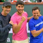 Juan Carlos Ferrero (L), Carlos Alcaraz (C) and Juanjo Moreno (R)