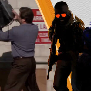 An image showing CS2 cover image with guy throwing PC