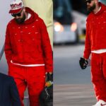 Travis Kelce Touches Down In Vegas For Super Bowl In Great Style Donning the Chiefs Red