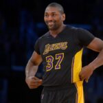 January 6, 2017; Los Angeles, CA, USA; Los Angeles Lakers forward Metta World Peace (37) reacts against the Miami Heat during the second half at Staples Center. Mandatory Credit: Gary A. Vasquez-USA TODAY Sports via Imagn