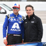 DARLINGTON, SC - MAY 08: NASCAR, Motorsport, USA Hall of Fame Driver and Hendrick Motorsports Executive Jeff Gordon and William Byron 24 Hendrick Motorsports Liberty University Chevrolet look on during the running of the NASCAR Cup Series Goodyear 400 on May 08, 2022, at Darlington Raceway in Darlington, SC.Photo by Jeffrey Vest/Icon Sportswire AUTO: MAY 08 NASCAR Cup Series Goodyear 400 Icon220508032