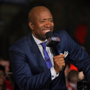 May 20, 2015; Atlanta, GA, USA; TNT television personality Kenny Smith prior to game one of the Eastern Conference Finals of the NBA Playoffs between the Atlanta Hawks and the Cleveland Cavaliers at Philips Arena. Mandatory Credit: Brett Davis-USA TODAY Sports