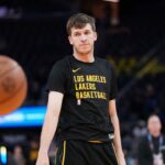 Credits: Feb 22, 2024; San Francisco, California, USA; Los Angeles Lakers guard Austin Reaves (15) stands on the court before the start of the game against the Golden State Warriors at the Chase Center. Mandatory Credit: Cary Edmondson-USA TODAY Sports