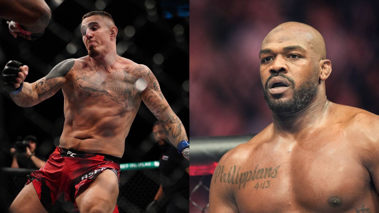 Tom Aspinall (L) Jon Jones (R)